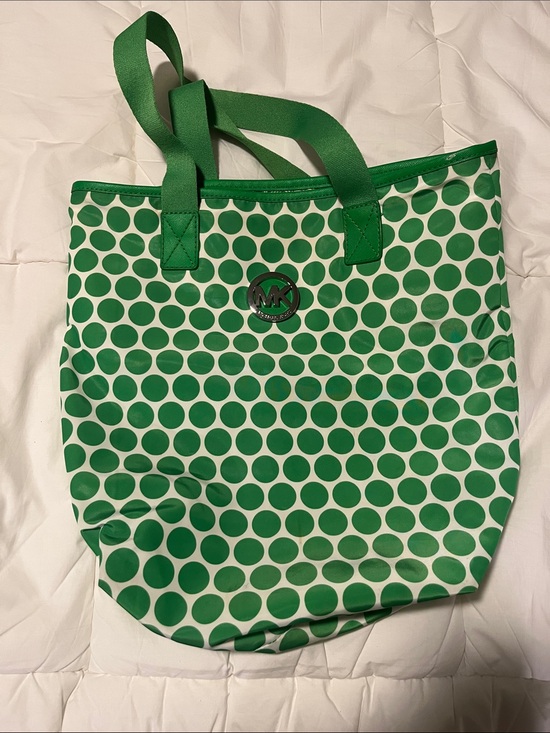 Michael Kors Handbags - Michael Kors Green Polka Dot Canvas Tote